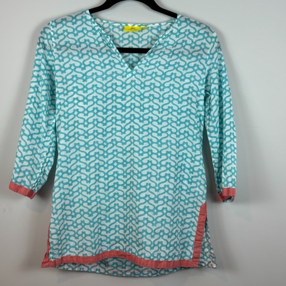 Roller Rabbit Womens‎ Blue Pink Lightweight 100% Cotton 3/4 Sleeve Blouse SZ 8